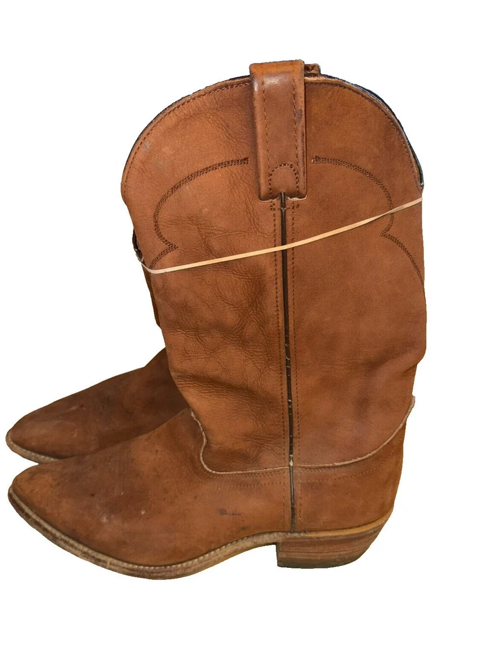 Vintage Santa Fe Boot Co Leather Cowboy Boots Mens 12 D Brown USA Union Made